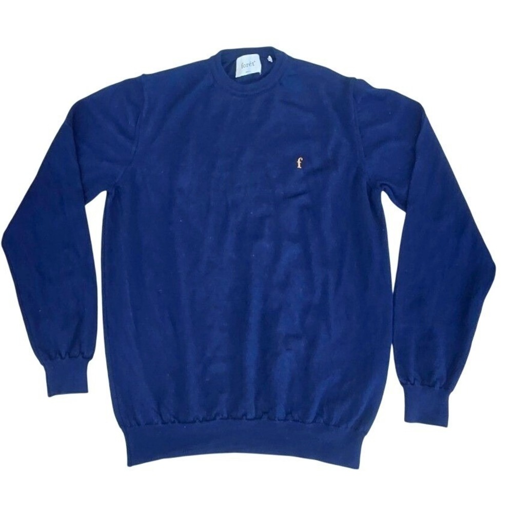 S FORET Mens Navy Blue 100% merino wool Crew Neck Long Sleeve Sweater F monogram